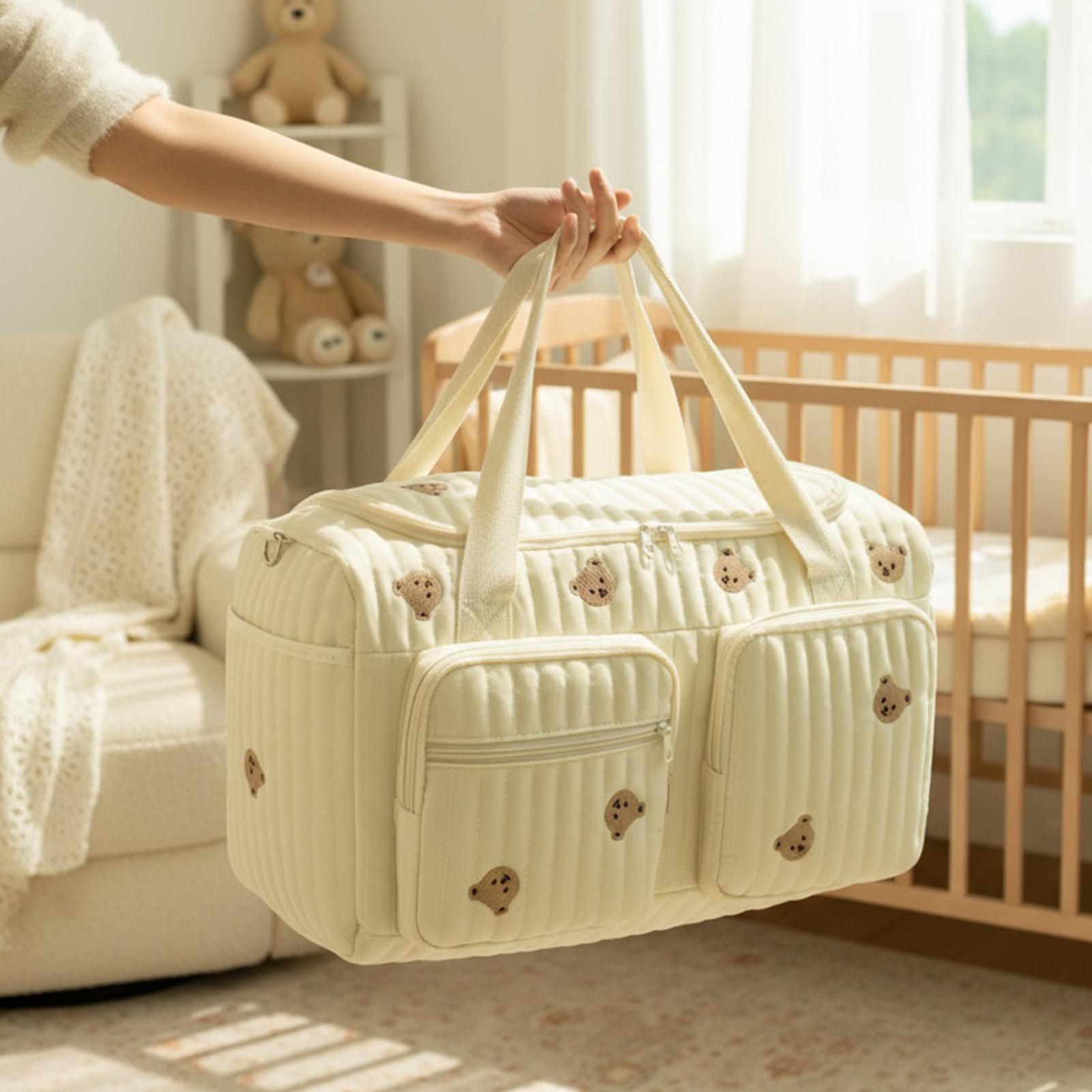 Backpack Diaper Bag - ベビーおむつバッグ漫画クマママショルダーバッグキルティングベビーカーおむつ収納バッグ週末旅行用ストラップ付き大型ハンドバッグ