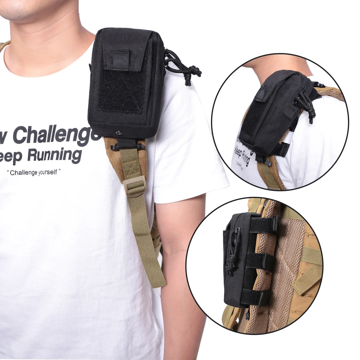 Backpack Insert Organizer - モールバックパックストラップフォンホルダーウエストポーチ - アウトドアスポーツ、ランニング、キャンプ、ハイキング、ハンティング用 - EDCツールオーガナイザー