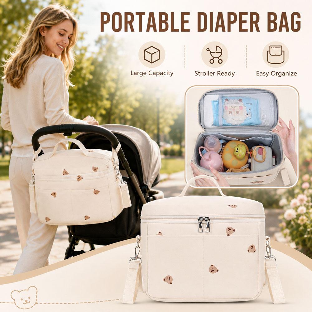 Backpack Diaper Bag - かわいいクマ柄ボトルクーラーバッグ 保温・断熱機能付き ベビーカーオーガナイザー 防水おむつママバッグ ベビーカー旅行用