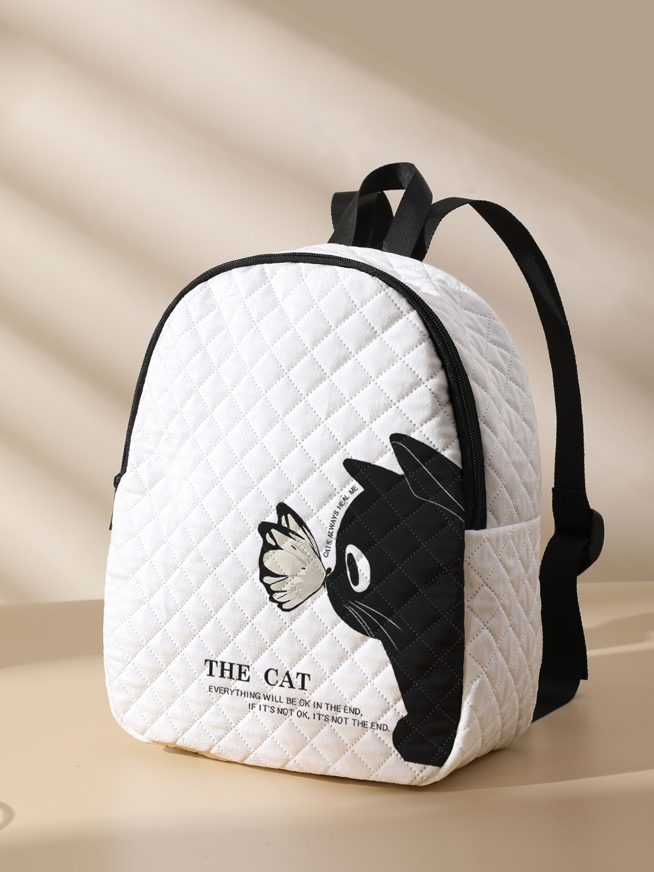 Mini Backpack Purse - 黒猫蝶プリントキルティングコンパクトバックパック、アウトドア、旅行、キャンパスに最適、男女兼用、男性と女性の日常使用に最適