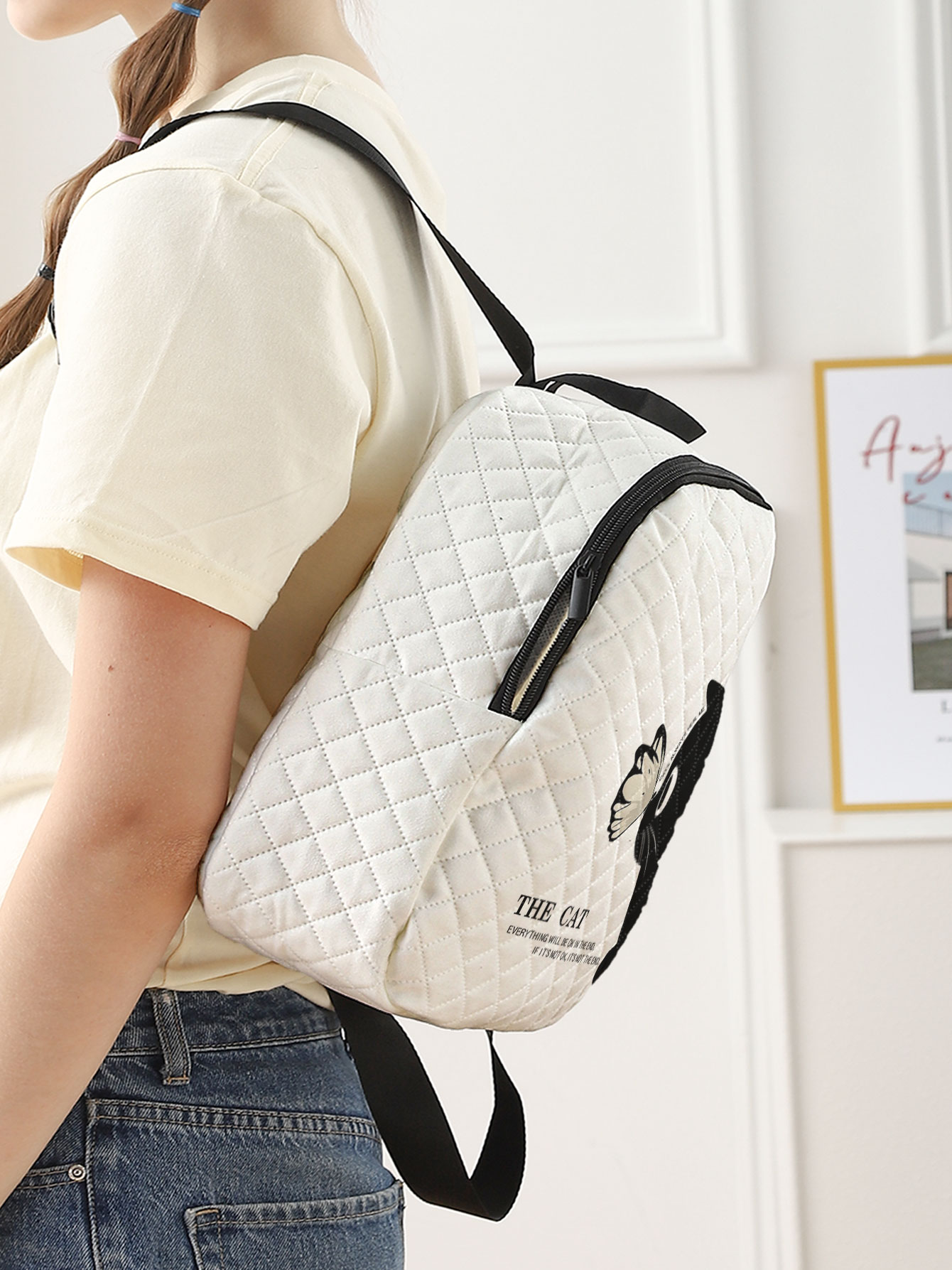 黒猫蝶プリントキルティングコンパクトバックパック、アウトドア - Mini Backpack Purse のレビューと価格