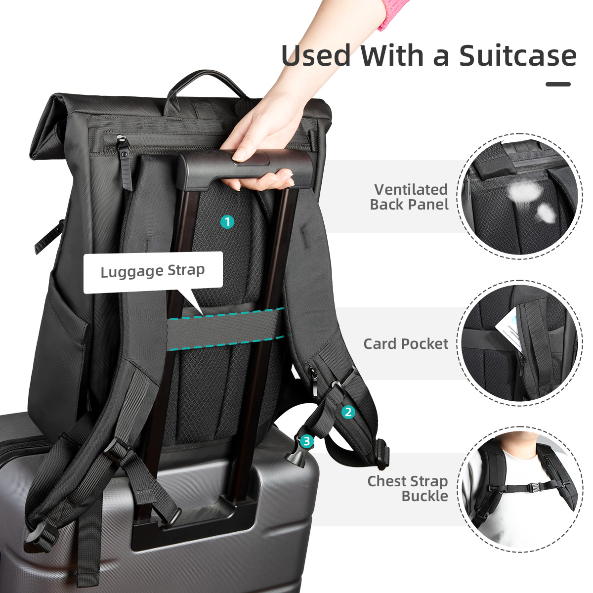 HK 多機能トラベルバックパック男性用大型ロールトップハイキ - Laptop Backpack 15.6 のレビューと価格